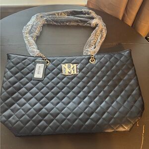 Badgley Mischka Quilted Black Shoulder Bag with Gold Chain